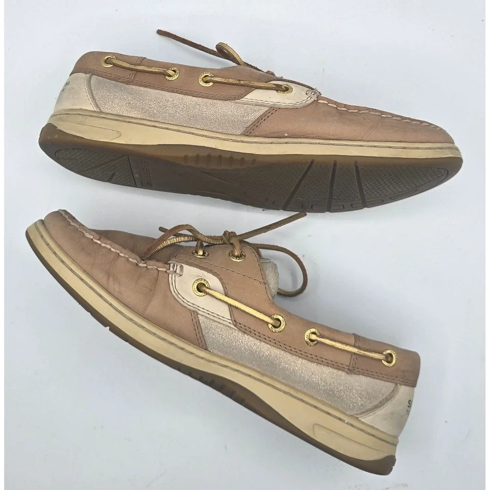 Sperry Top-Sider Angfish Tan Leather Shimmer Boat Shoes Womens 8 M 9353665